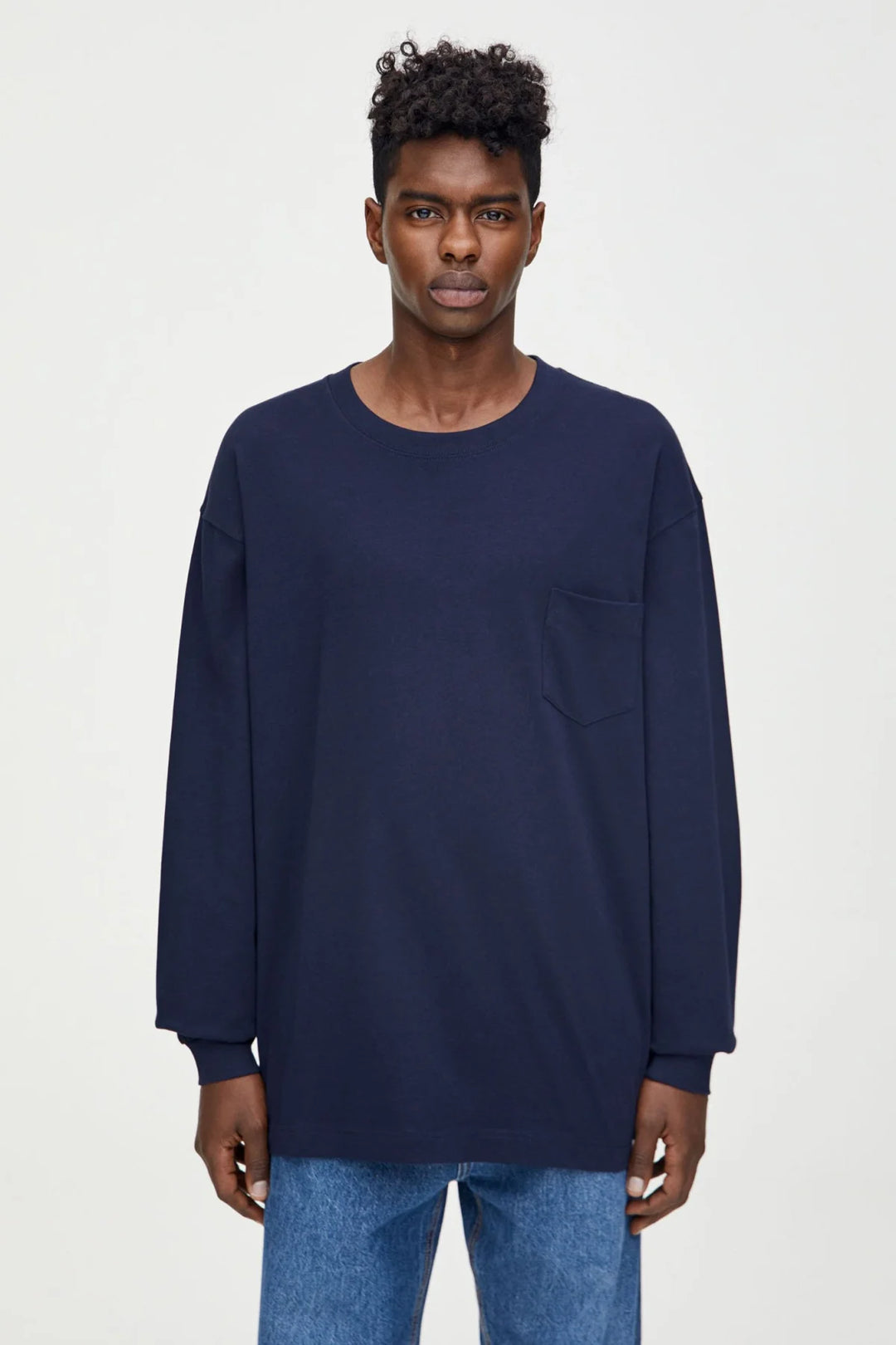 Pull & Bear Long Sleeve Relaxed Pocket Top Navy / XS