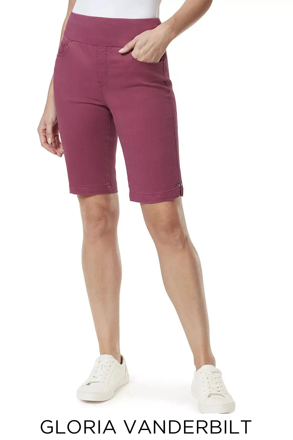 Gloria Vanderbilt Pull On Slimming Knee Shorts Plum / 14