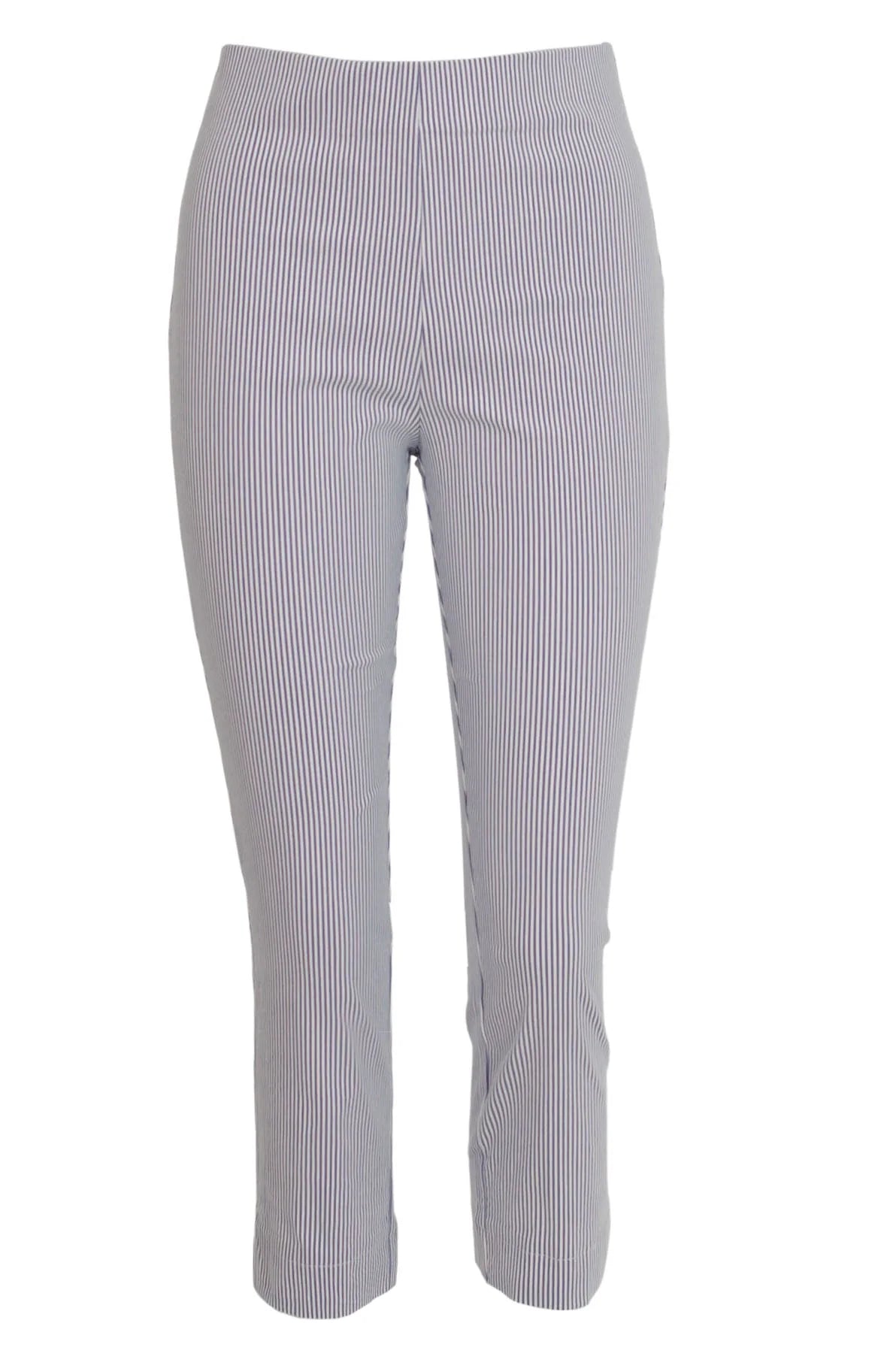 Blue Stripe - Pull On Stretch Crop Trousers
