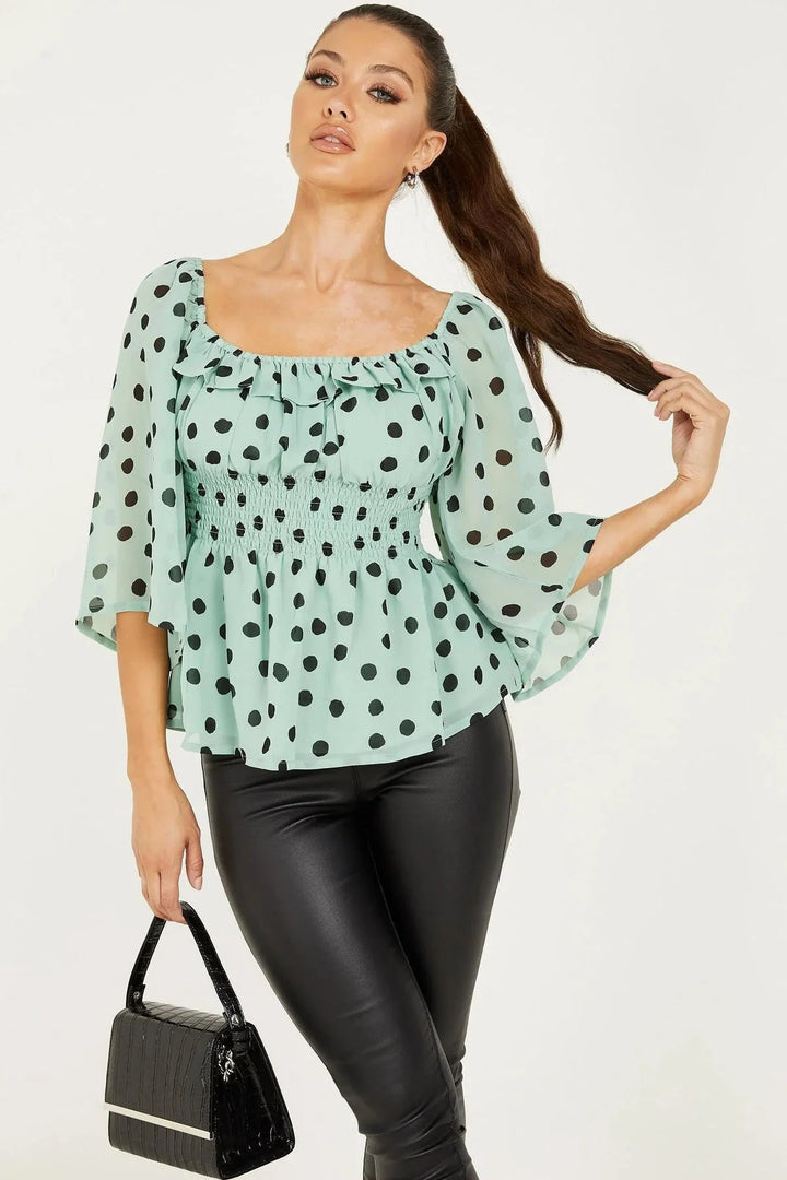 Quiz Chiffon Polka Dot Blouse Pale Green / 10