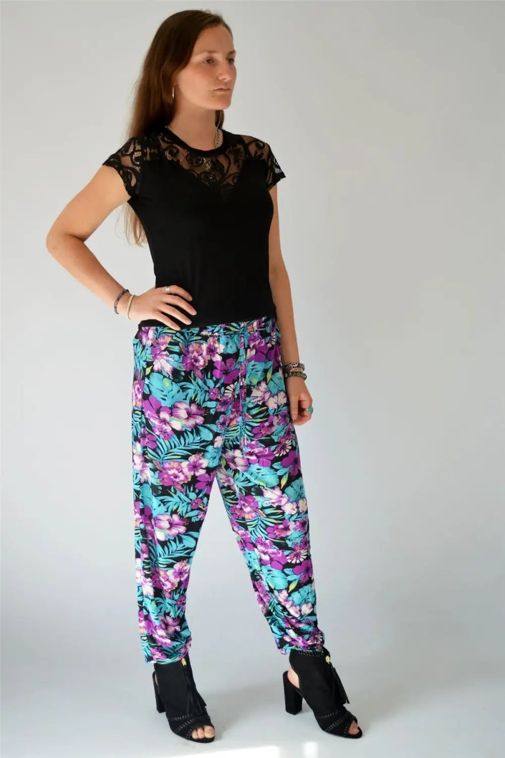 Secret Label Relaxed Hareem Pants Purple/Turquoise Floral /