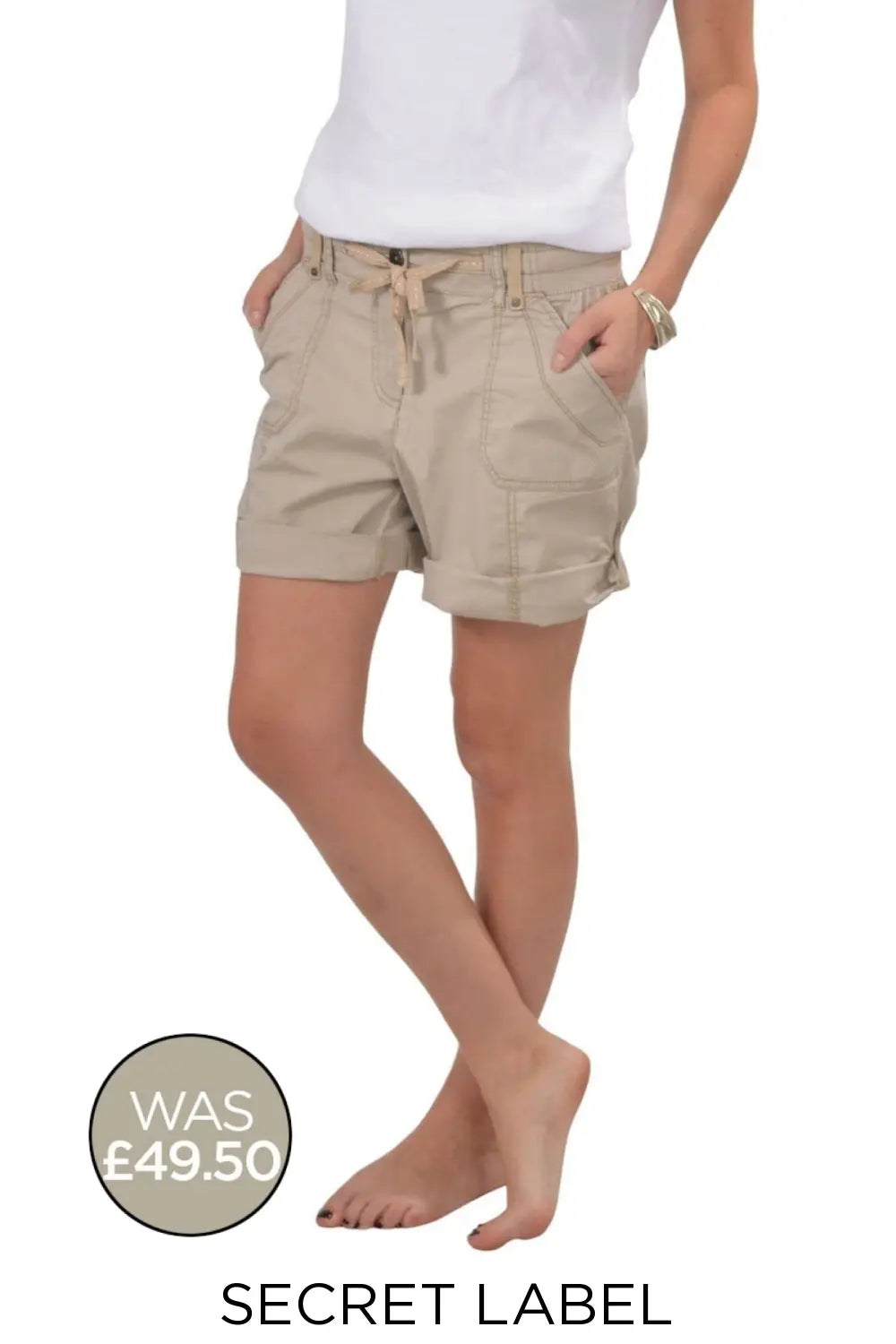 Secret Label Ribbed Waistband Cotton Utility Shorts Beige /