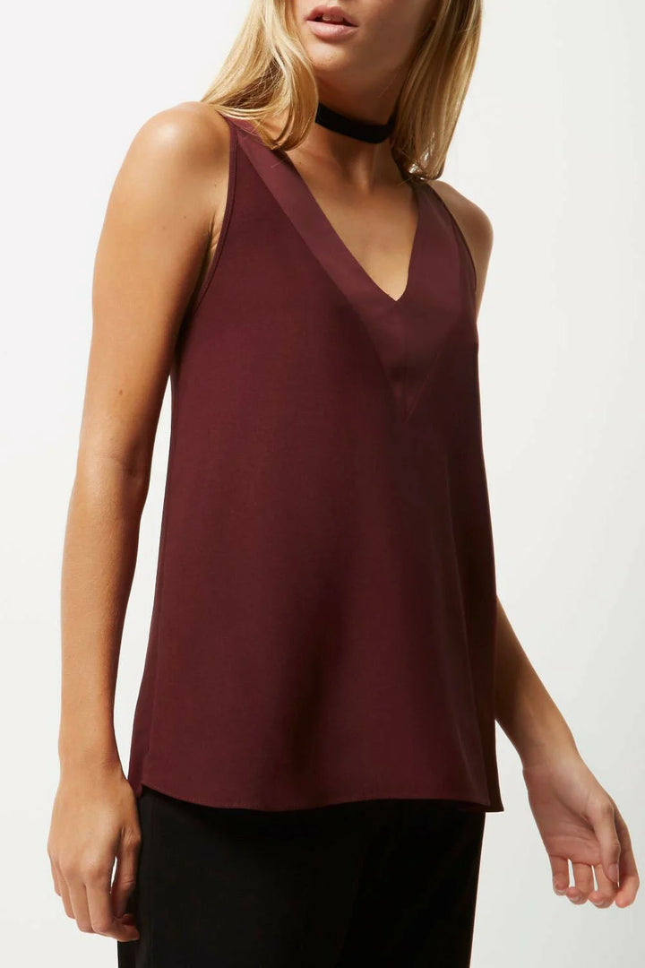 River Island Satin V Neck Swing Top Wine / 6