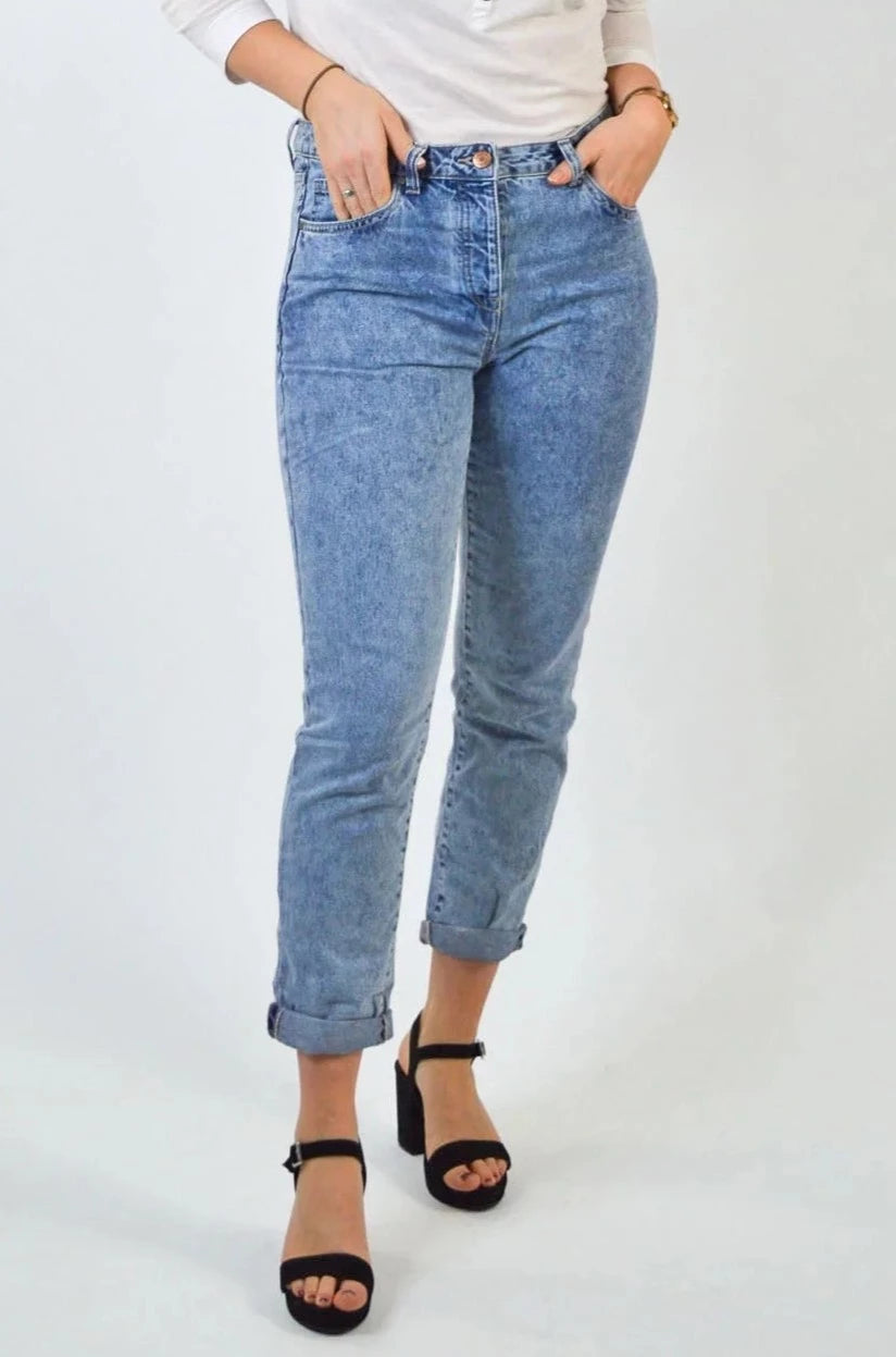 Secret Label Fade Wash Mom Jeans Blue Denim / 6 / Long