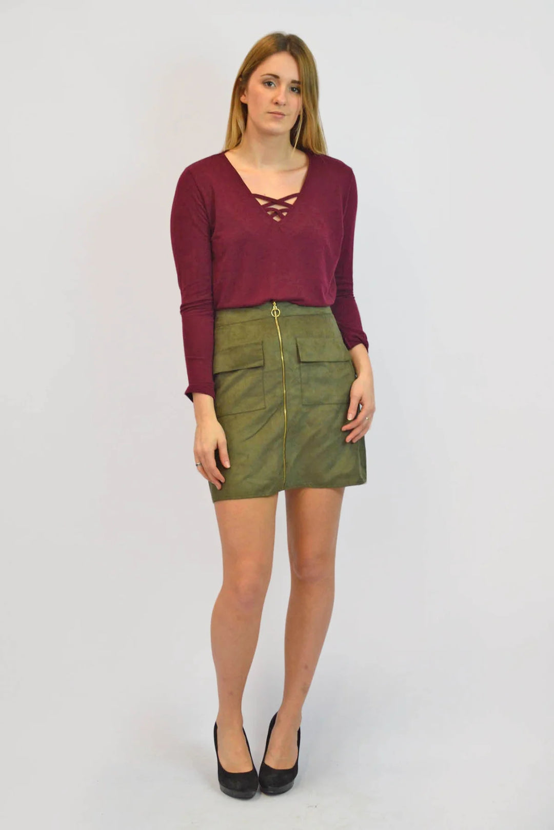 Secret Label Faux Suede Zip Front Skirt