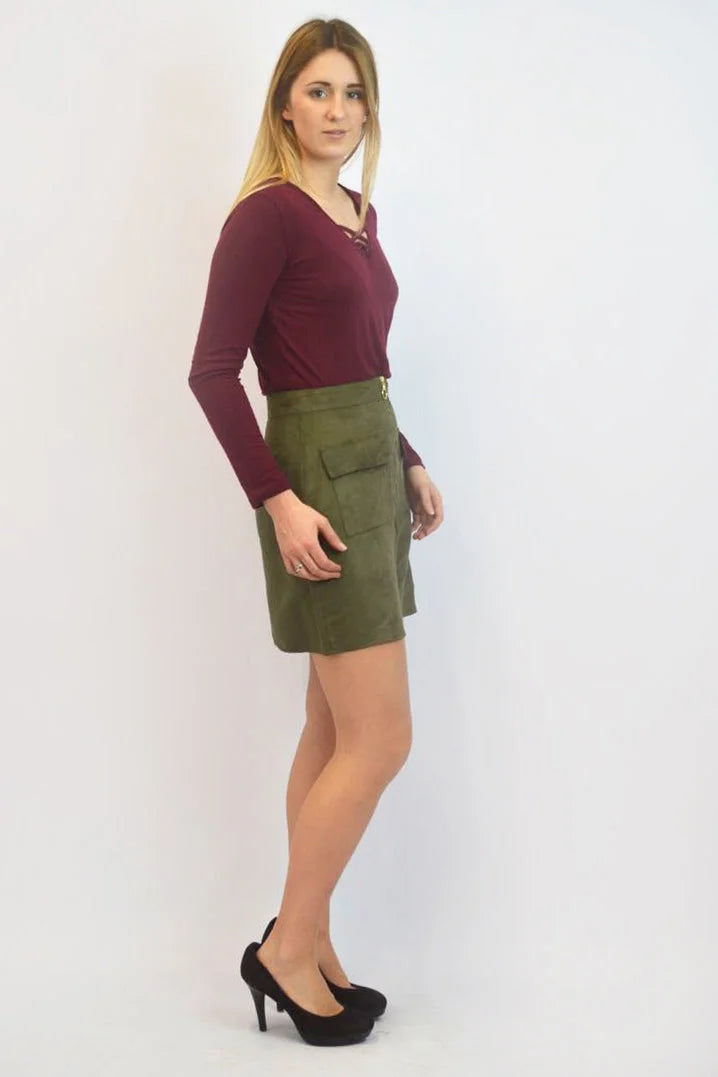 Secret Label Faux Suede Zip Front Skirt