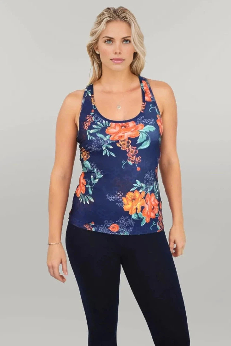 Secret Label Floral Cross Back Sports Top Navy / 10