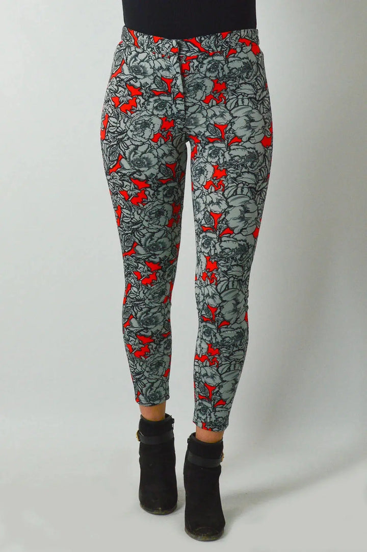 Secret Label Floral Scuba Jeggings Grey/Red / 6