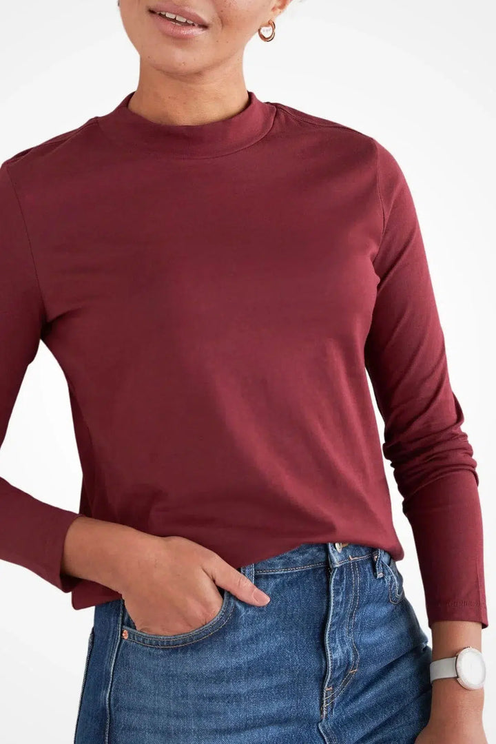 Secret Label High Neck Long Sleeve Jersey Top Burgundy / 6