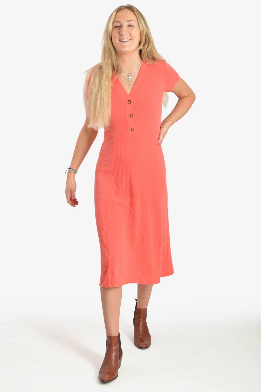 Secret Label Jersey High Waist Midi Dress Coral / 8