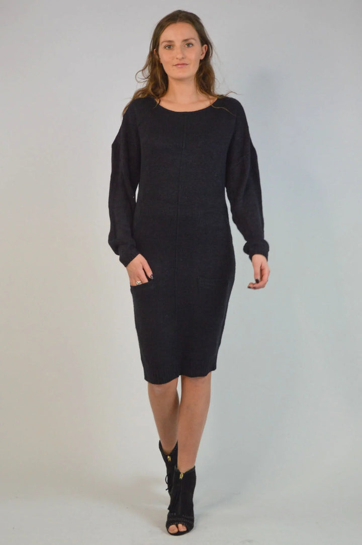 Secret Label Long Scoop Neck Jumper Dress Black / XS