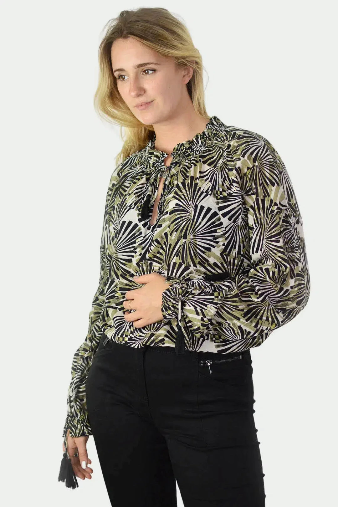 Secret Label Palm Print Tassle Blouse