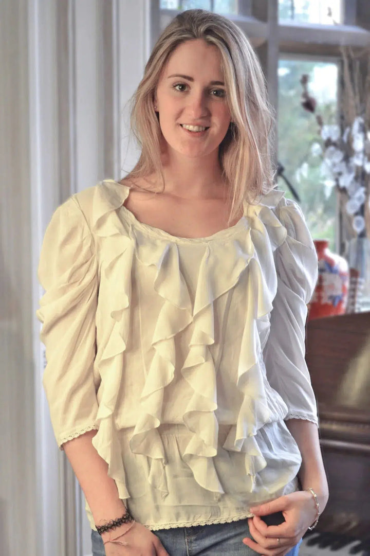 Secret Label Silky Ruffle Blouse Ivory / 8