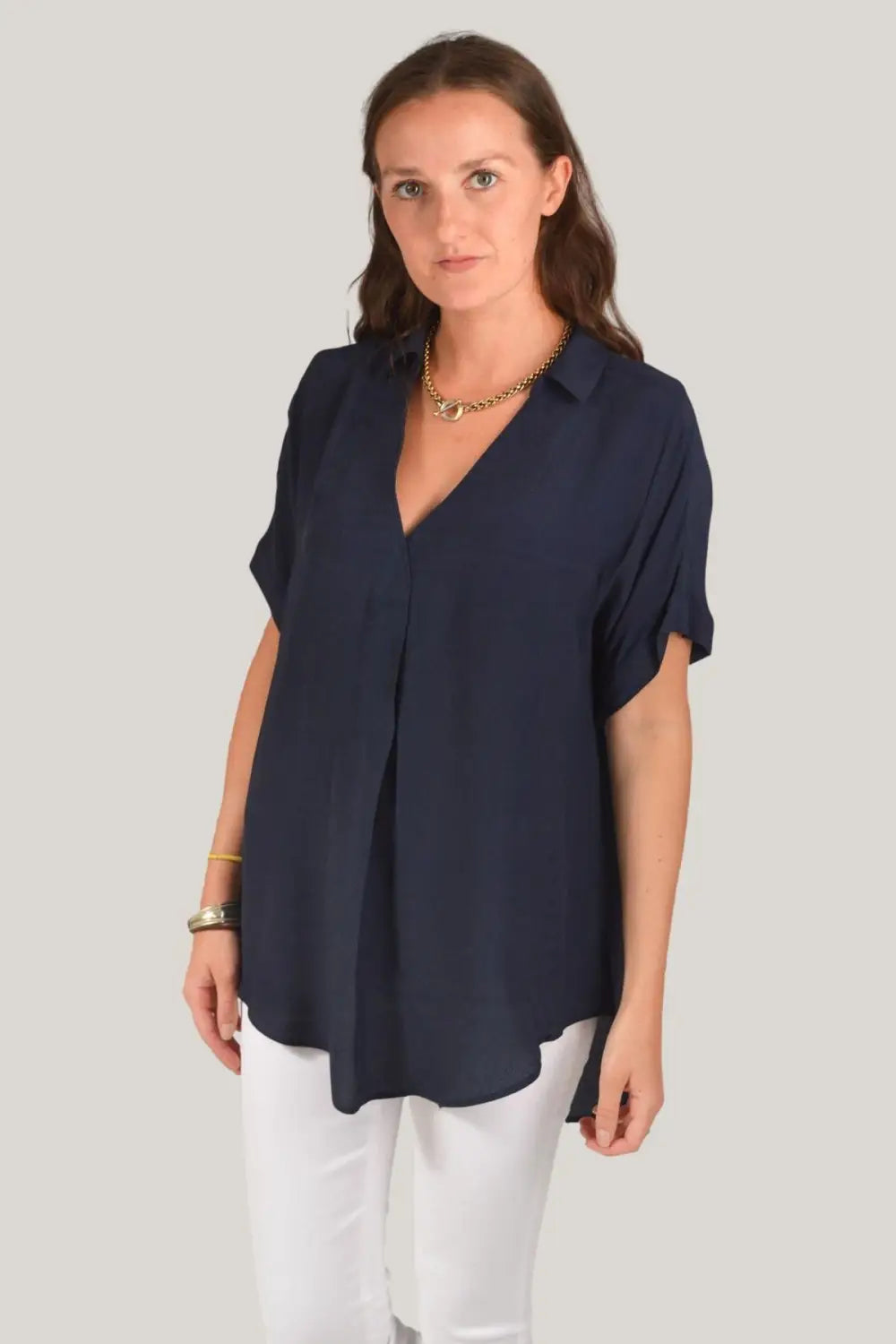 Secret Label Short Sleeve Pleat Front Top