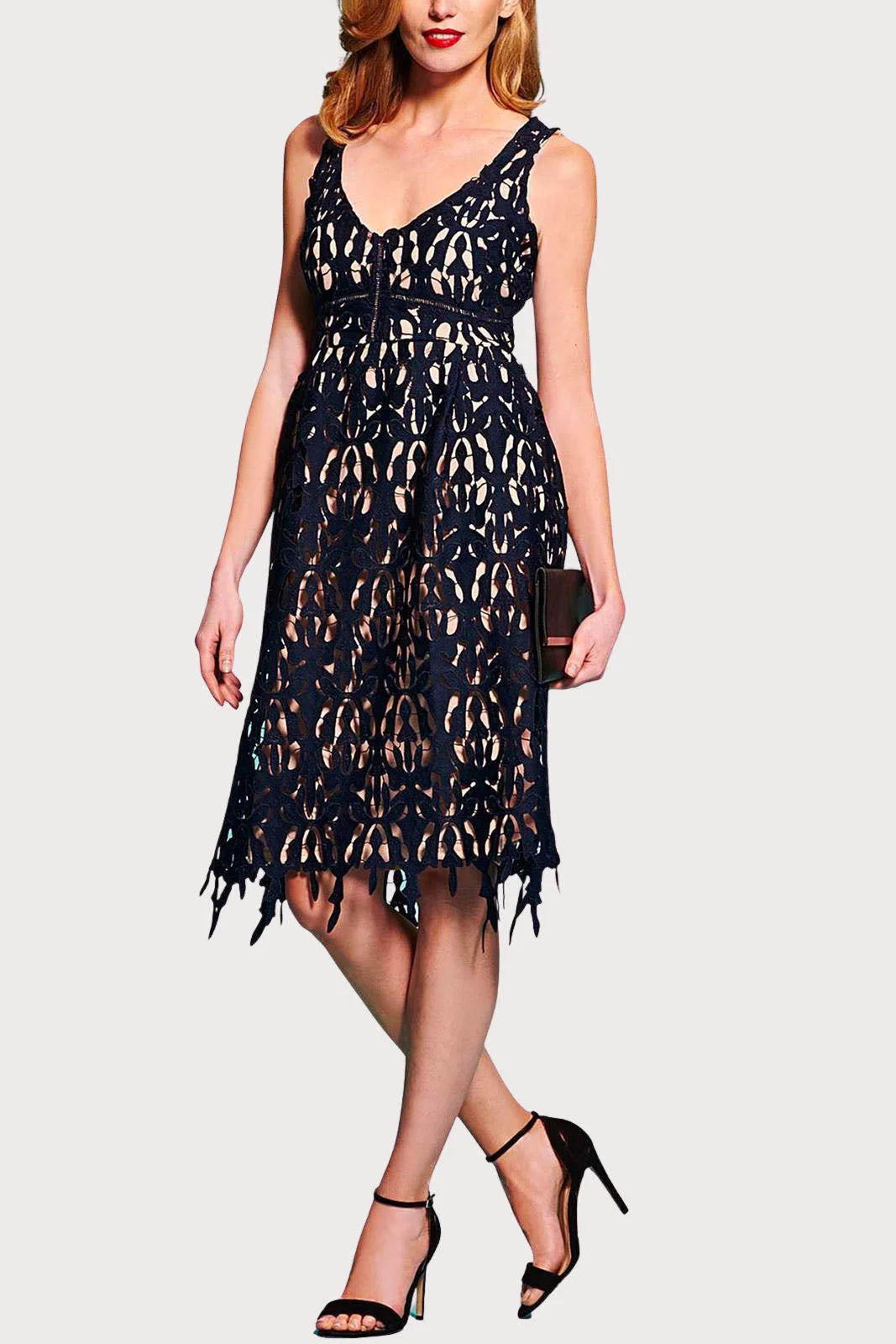 Simply Be Lace Overlay Sleeveless Dress Navy / 12