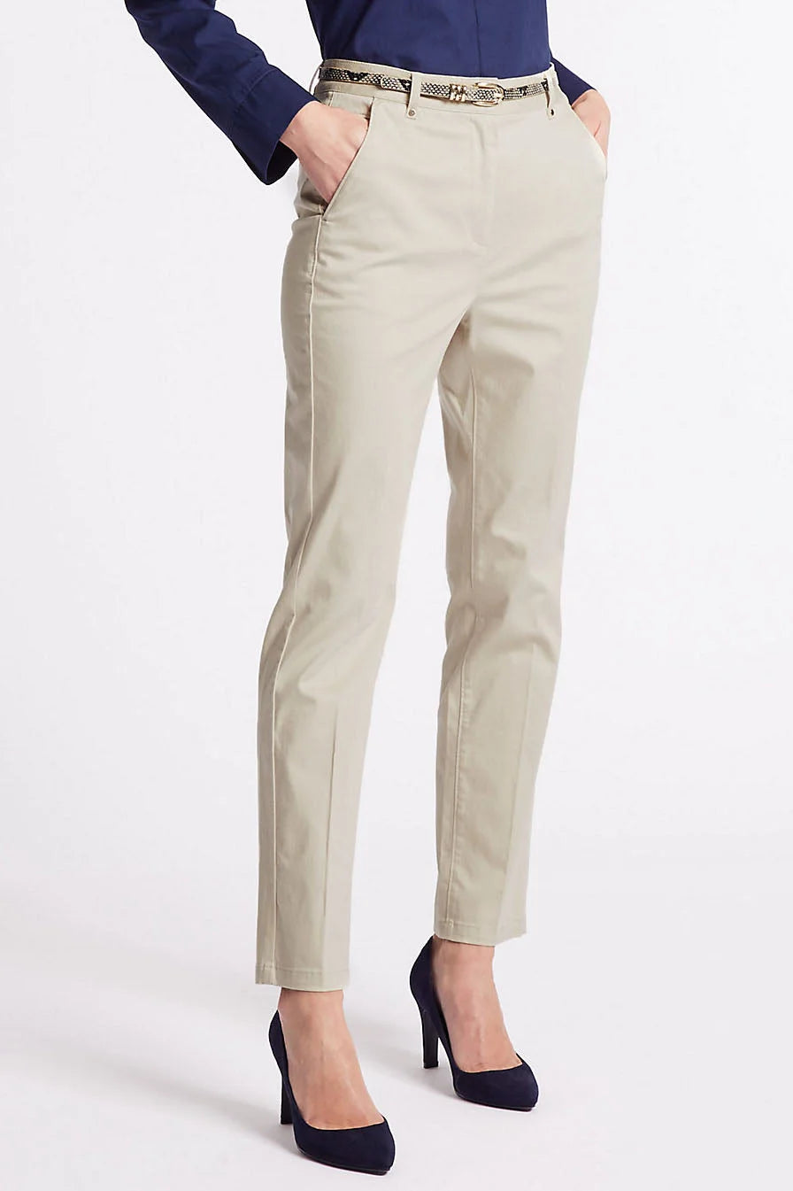 M&S Per Una Smart Chino Trousers Beige / 12 / Short