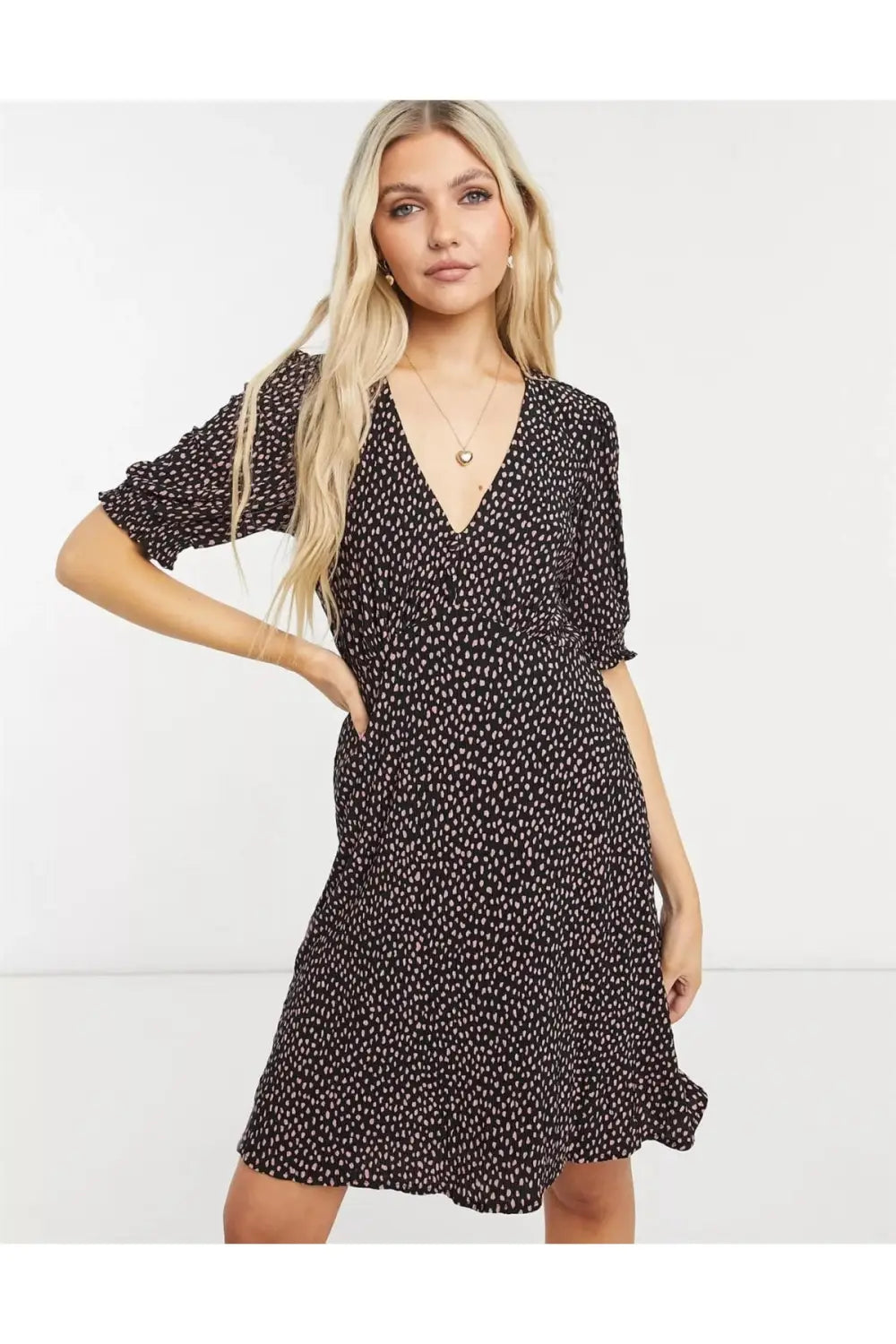 Oasis Spotty V Neck Dress