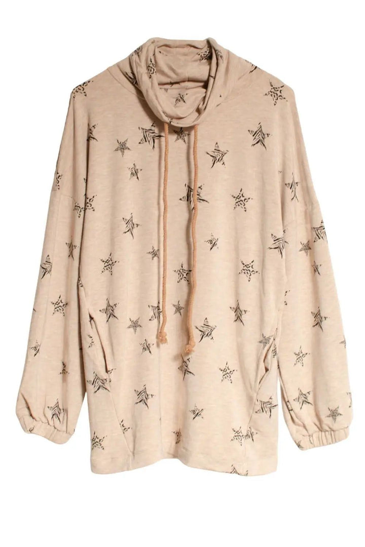 Star Print Funnel Neck Top Sweatshirts & Hoodies