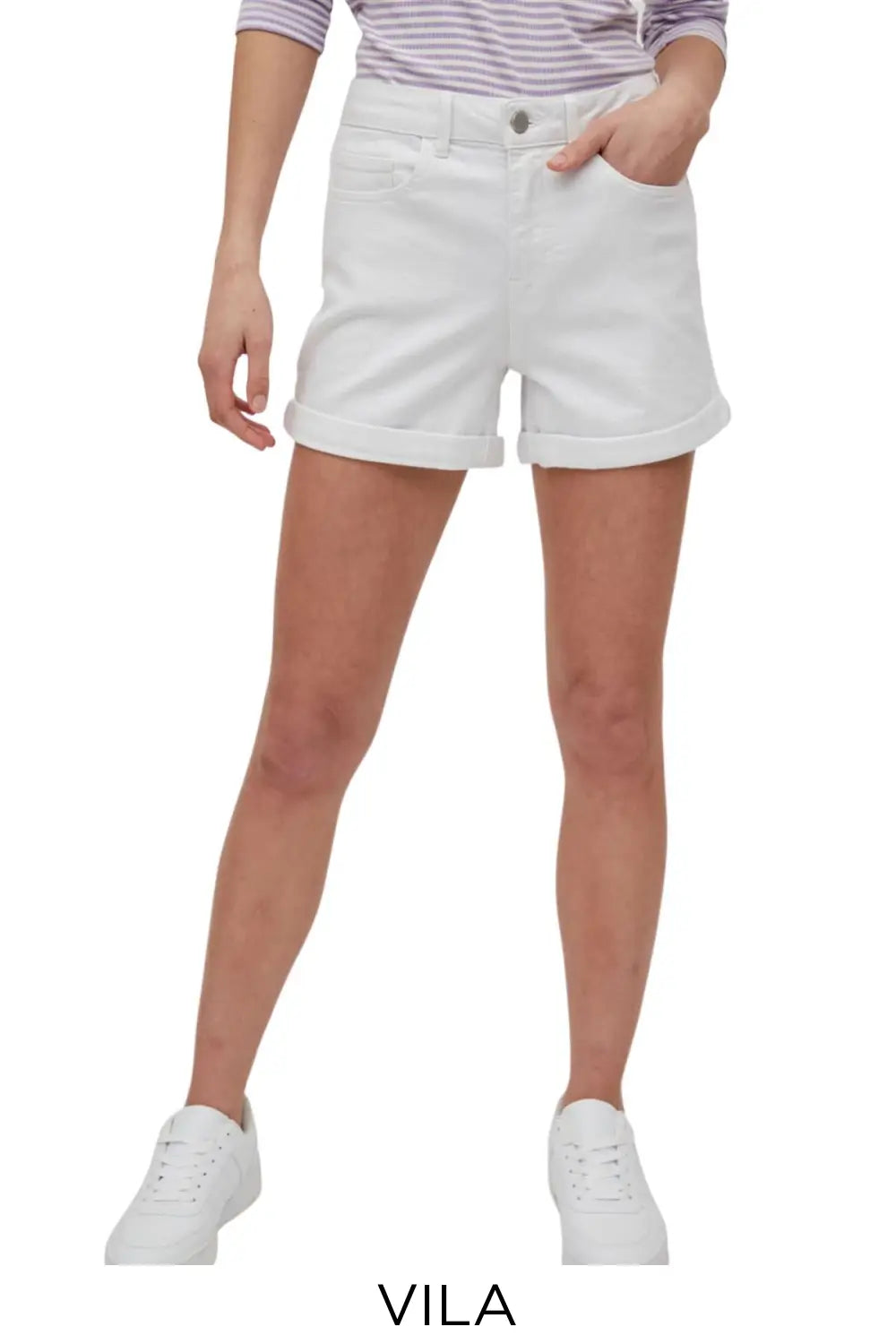 Vila Stretch High Waist Denim Shorts White / 6