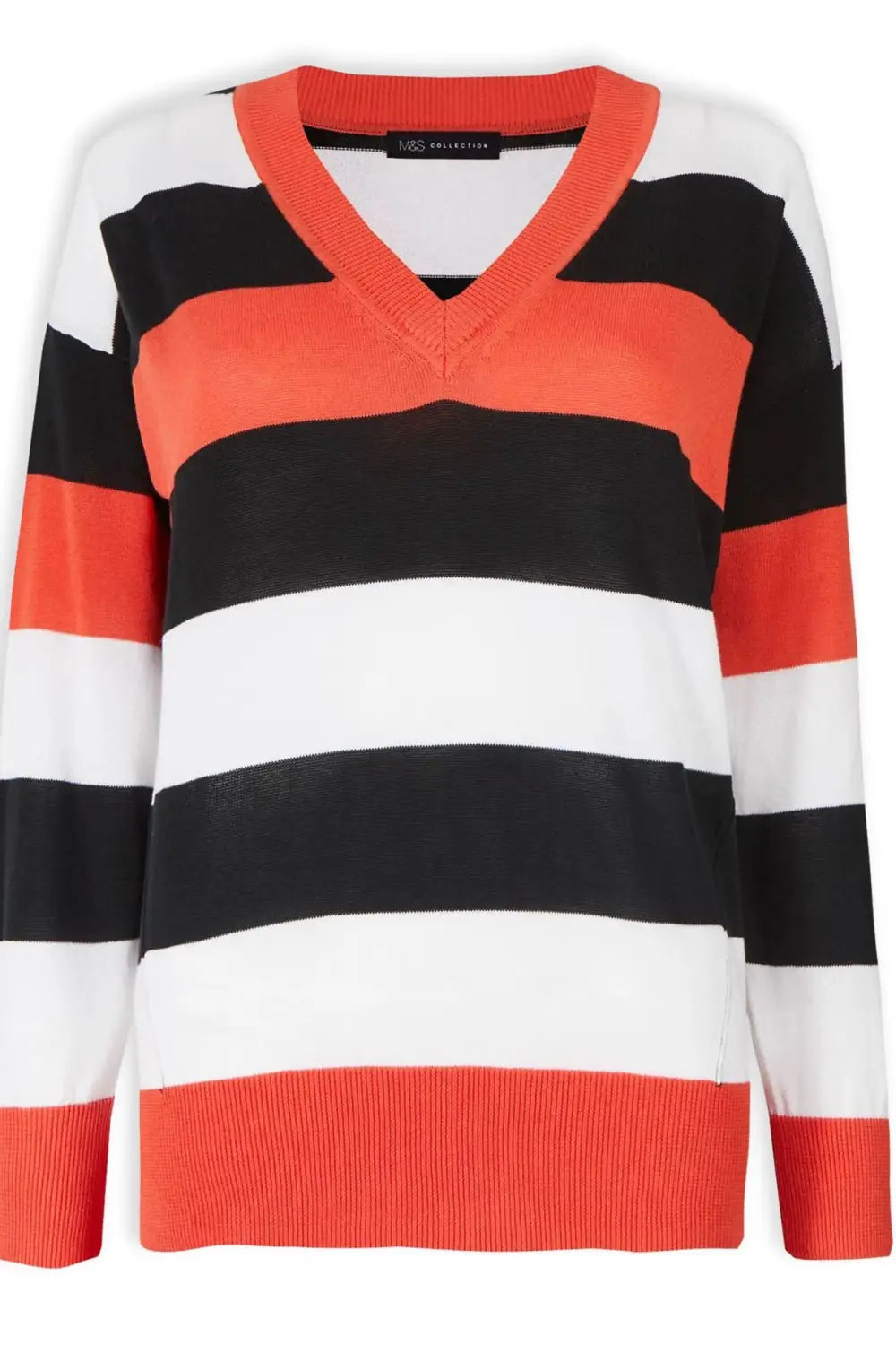 M&S Striped Cotton V Neck Jumper