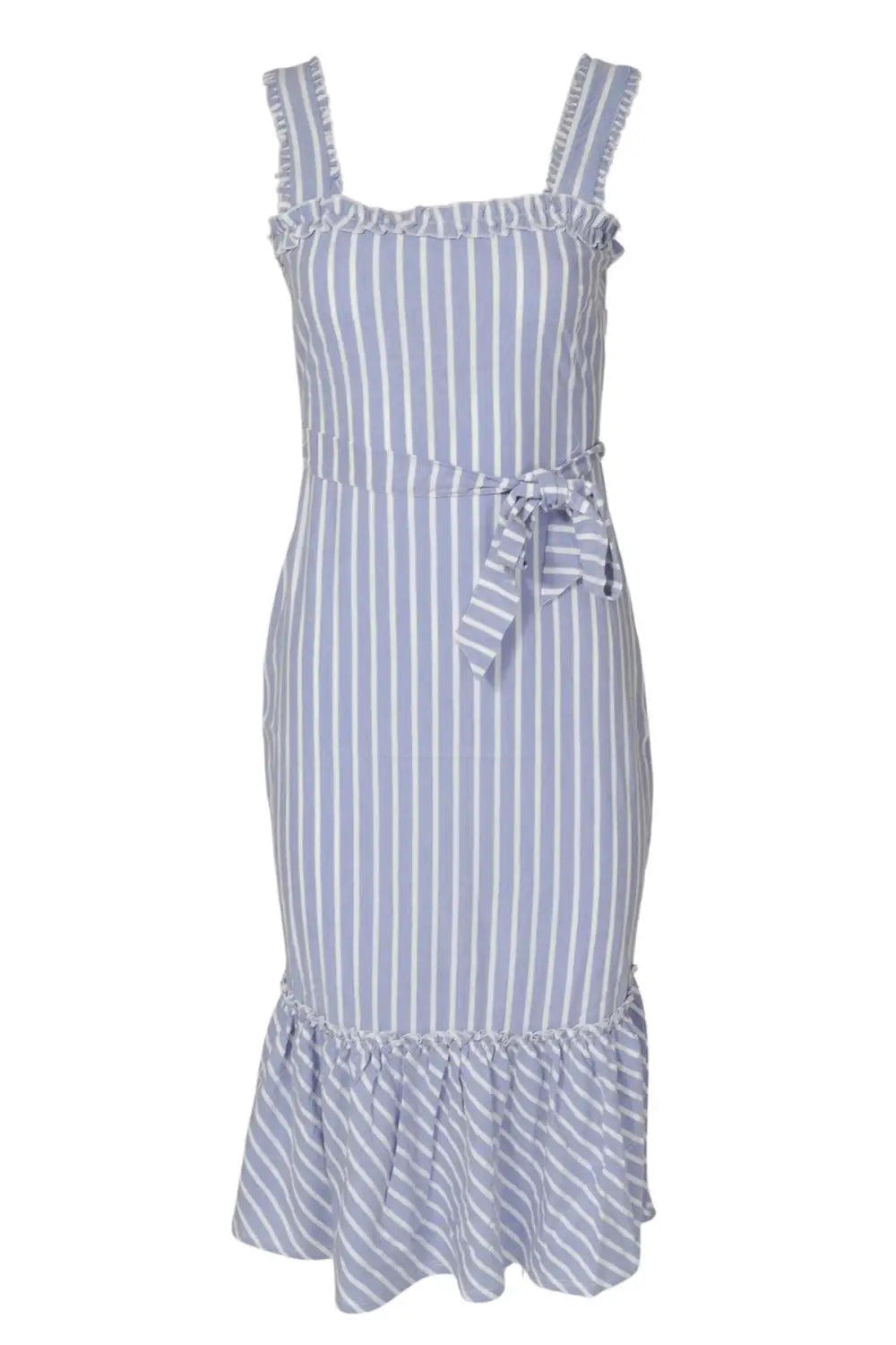 Warehouse Striped Frill Hem Midi Dress