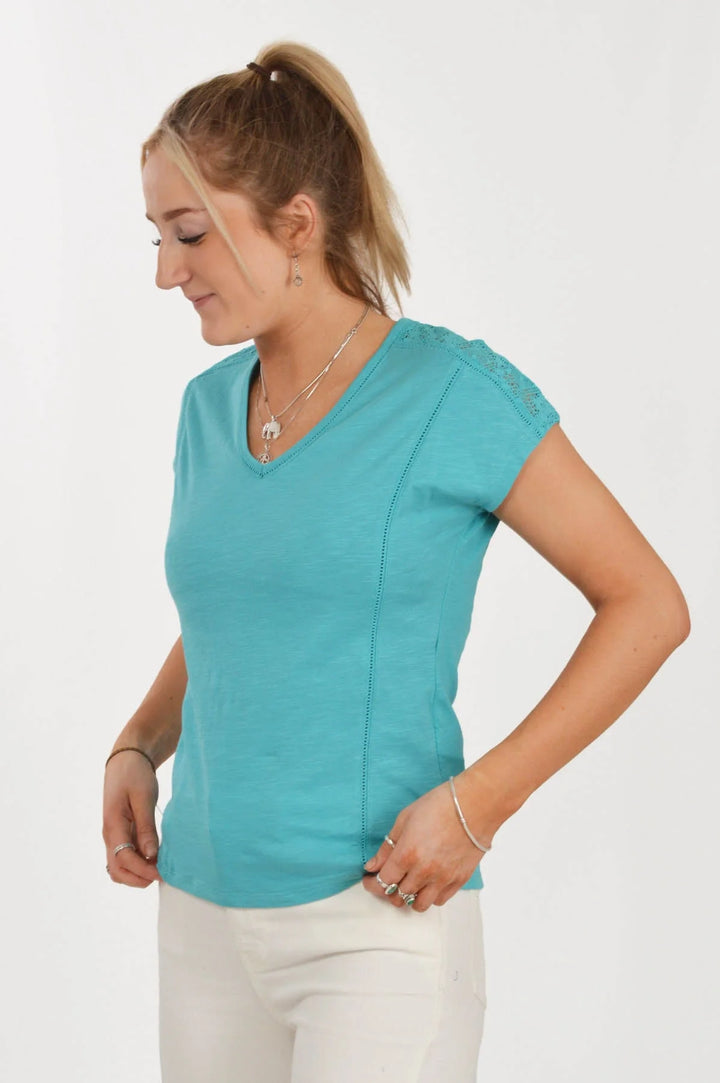 M&S Per Una Teal V Neck Summer Top