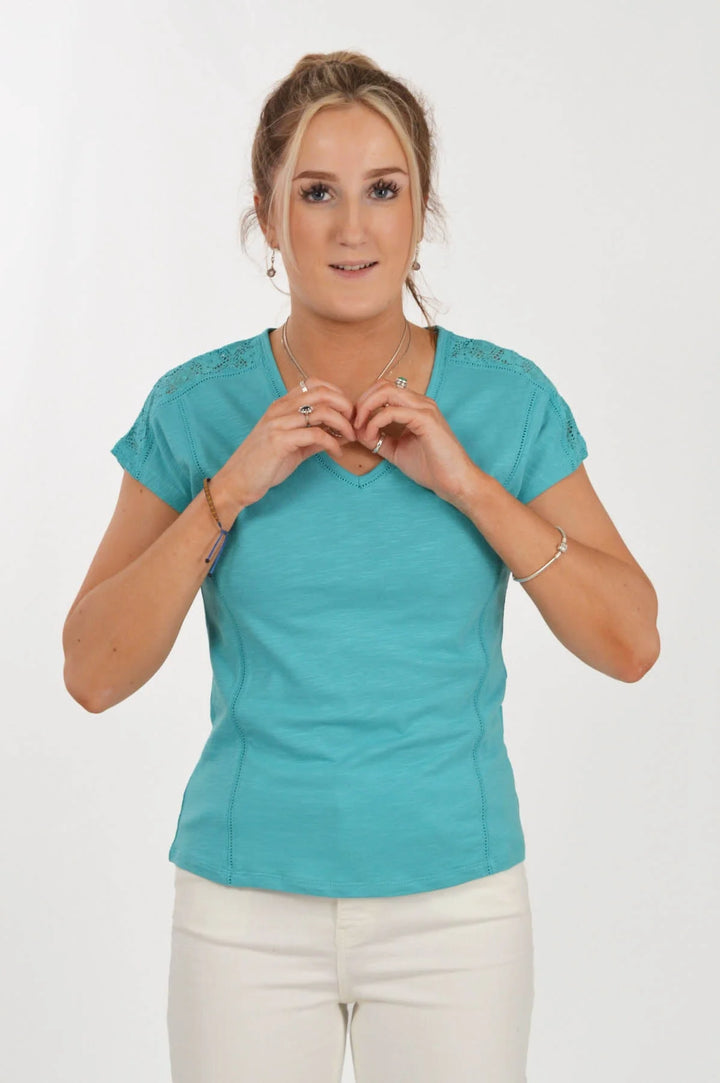 M&S Per Una Teal V Neck Summer Top