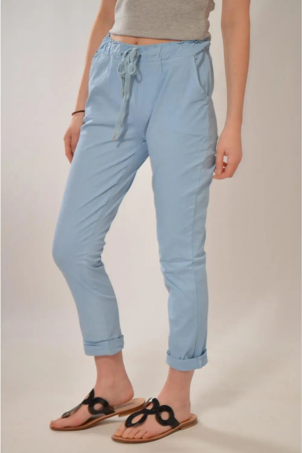 Nougat Tie Front Cotton Roll Hem Trousers