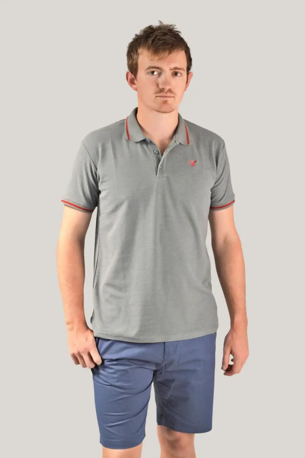 American Eagle Tipped Collar Polo Shirt Grey / S