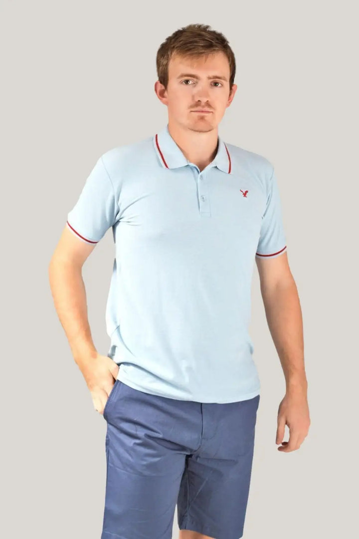 American Eagle Tipped Collar Polo Shirt Sky Blue / S