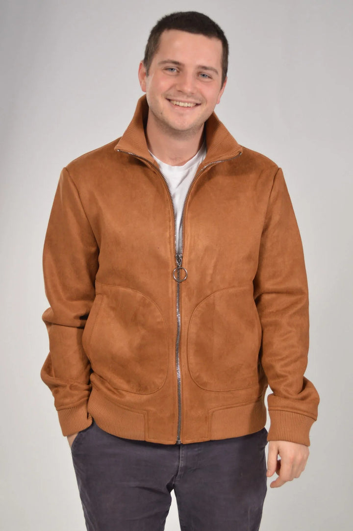 Topman Faux Suede Bomber Jacket Tan / XS