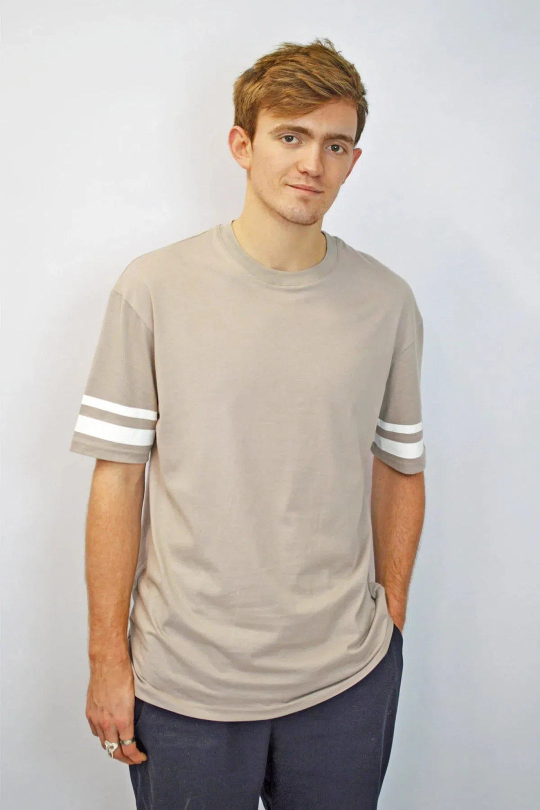 Topman Striped Sleeve T Shirt Beige / 2XS