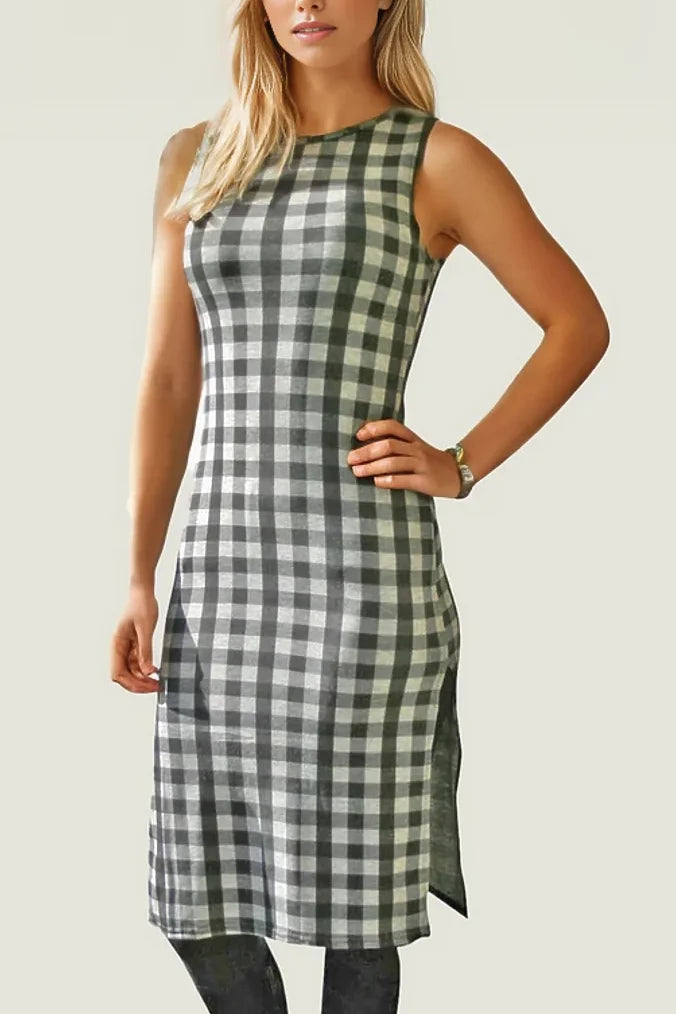 Topshop Check Sleeveless Bodycon Dress Grey / 6