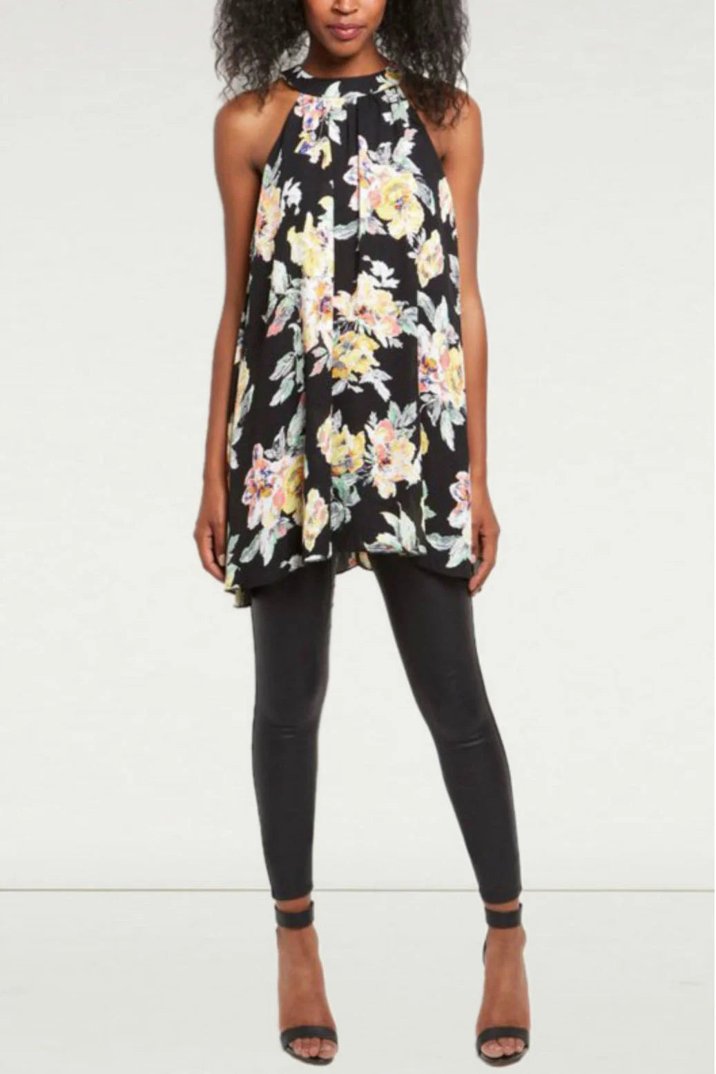 Topshop Floral Sleeveless Swing Top Black / 8