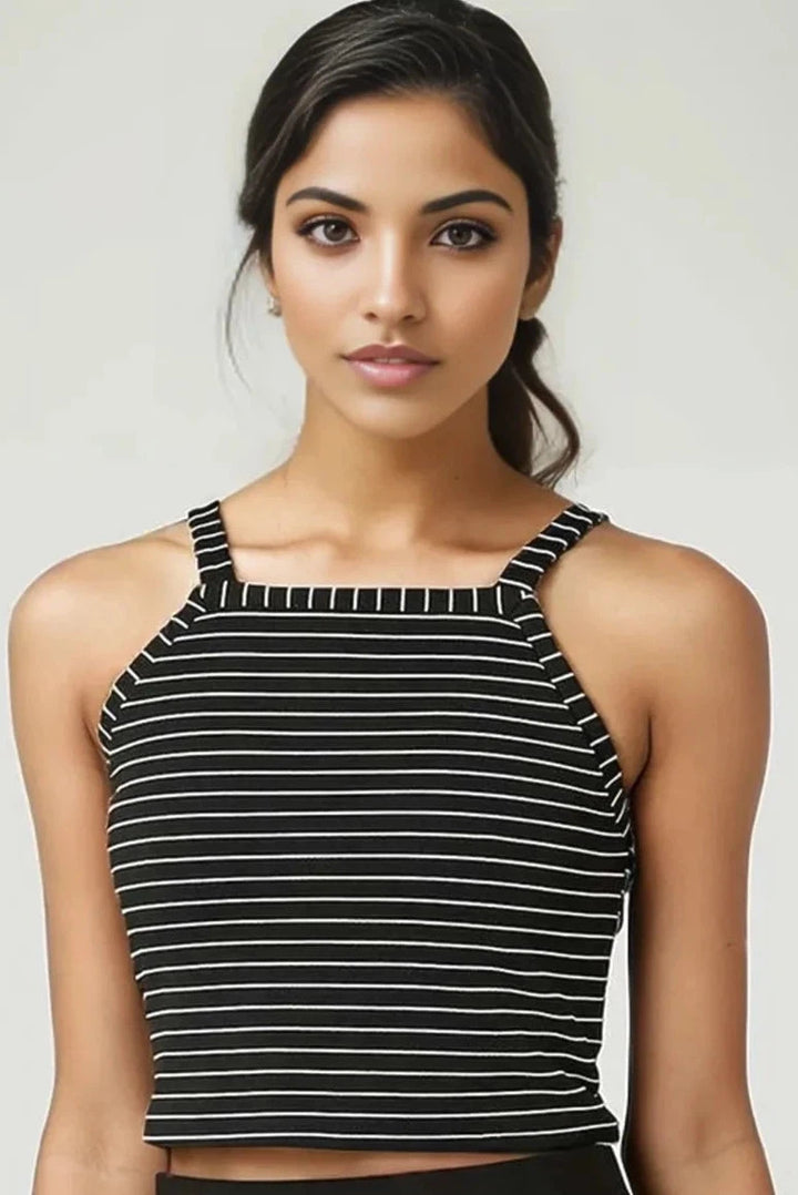 Topshop Striped Crop Vest Top Black / 6