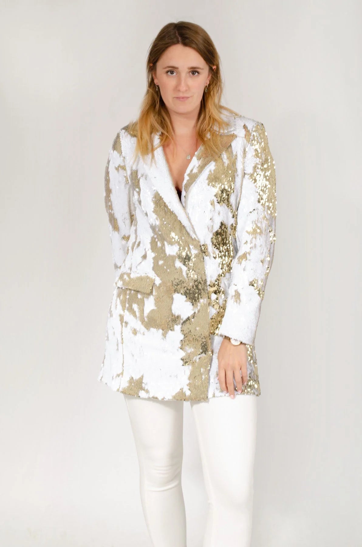 Topshop White Gold Sequin Blazer