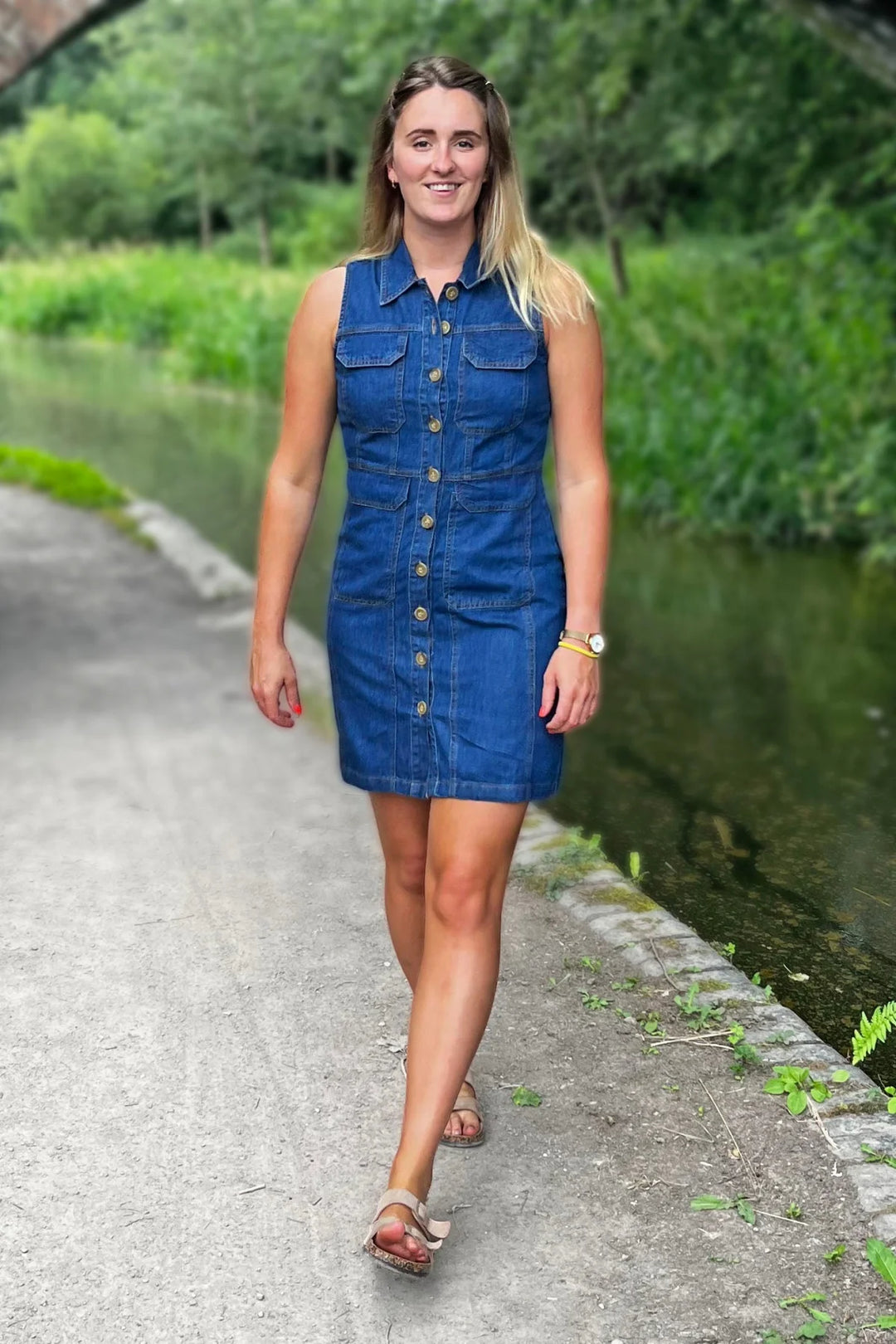 Warehouse Denim Sleeveless Shirt Dress / 6