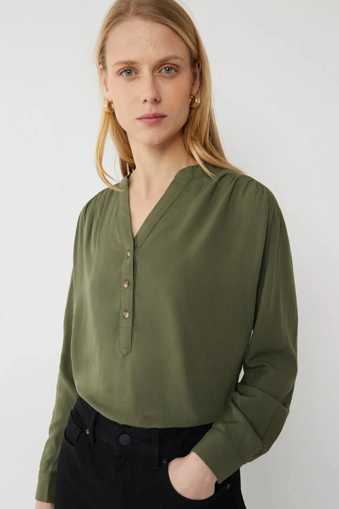 Warehouse V Neck Blouse Khaki / 6