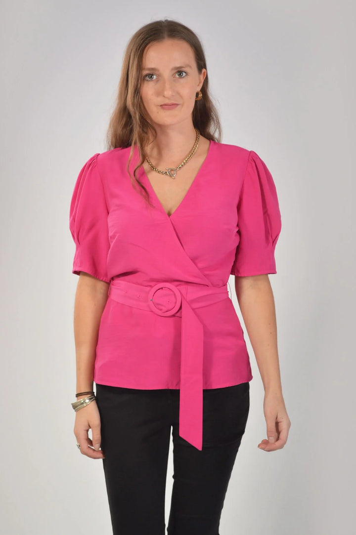 Warehouse Puff Sleeve Wrap Blouse Pink / 6