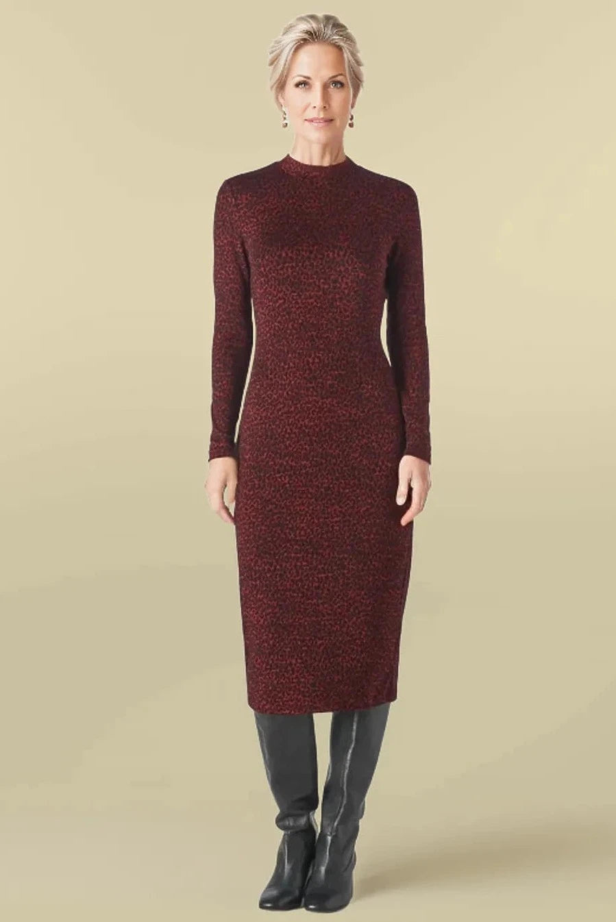 Whistles Animal Jacquard Jersey Midi Dress Burgundy / 4