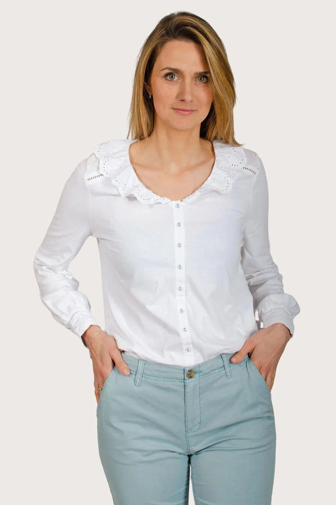 White Stuff Lace Collar Cotton Blouse