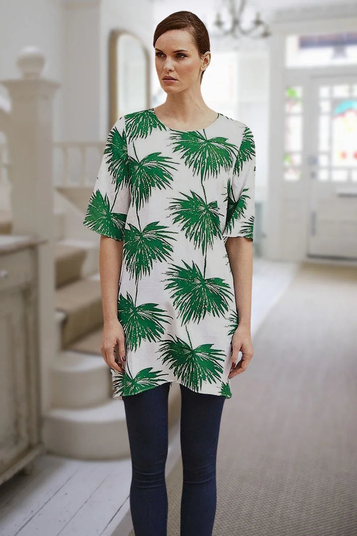 White Stuff Palm Print Tunic Top White/Green / 8