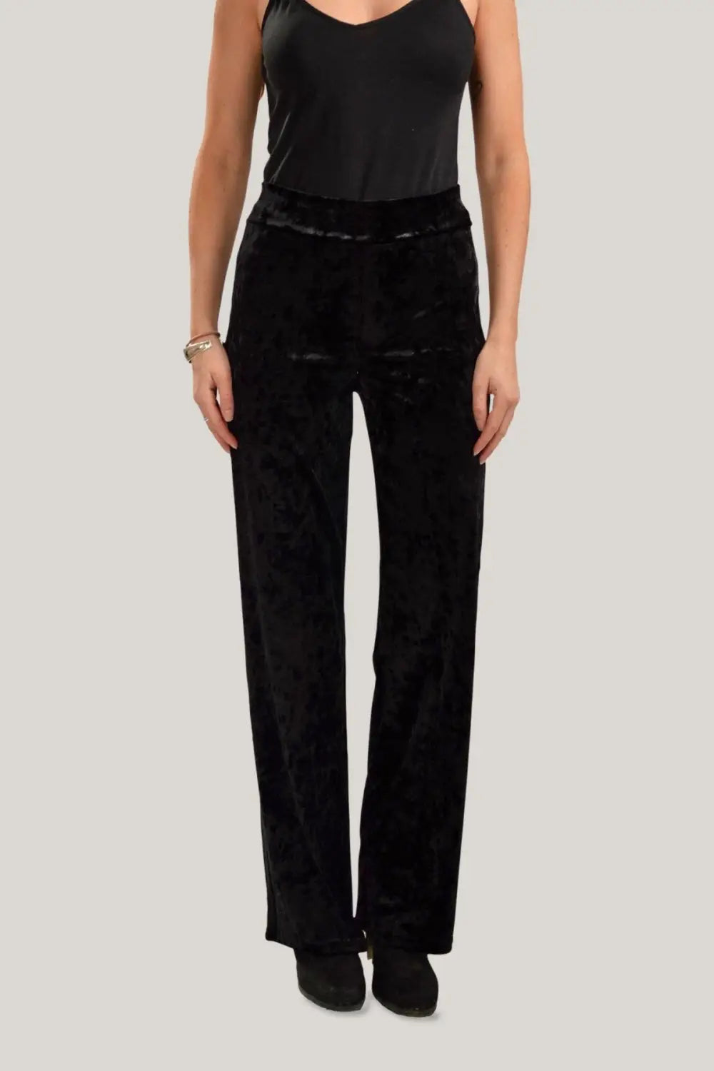 Bik Bok Wide Leg Crushed Velvet Trousers Black / XS