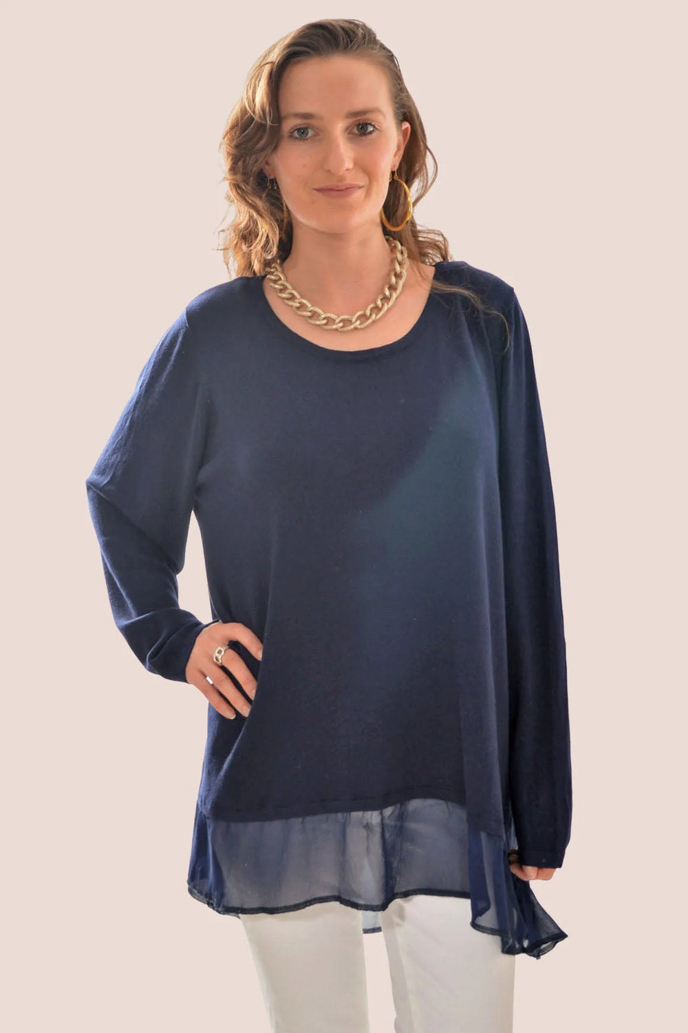 Zara Layered Knit Top Navy / S